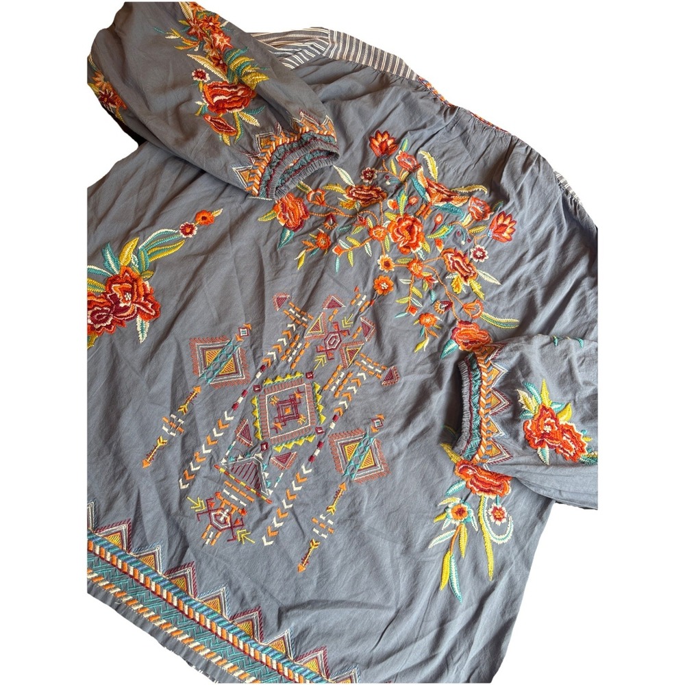 Kyla Seo Velma Blouse Caite Embroidered Boho Women's Medium Hampton Stripe